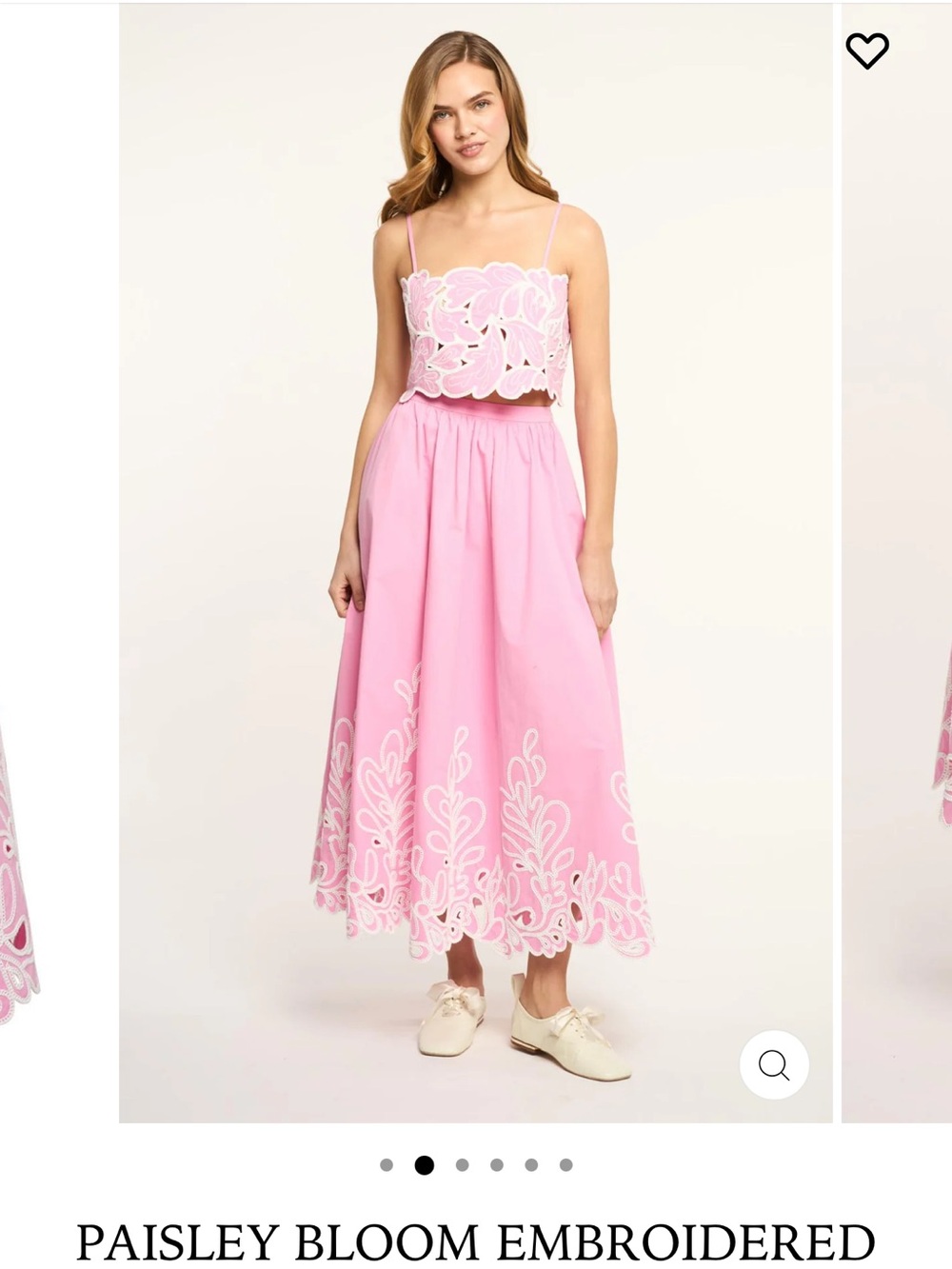 cinq a sept Pink Maxi Skirt with White Embroidery